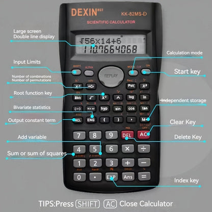 DEXIN KK-82MS-D Multifunctional Scientific Calculator - 240 Functions, Double-Line Display - Ideal for Student Exams - Economic Pack at Factory Price