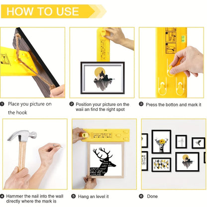 Picture Hanging Tool with Easy Level Ruler – Multifunction Frame Hanger Wall Kit for Home Decor, Ideal for Mirrors, Clocks, and Wall Coverings
