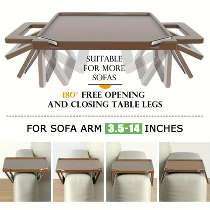Brown Bamboo Sofa Tray Table with Armrest Clamp - Foldable Rectangular Multifunctional Table with Double Bracket - Ideal for Sofas and More