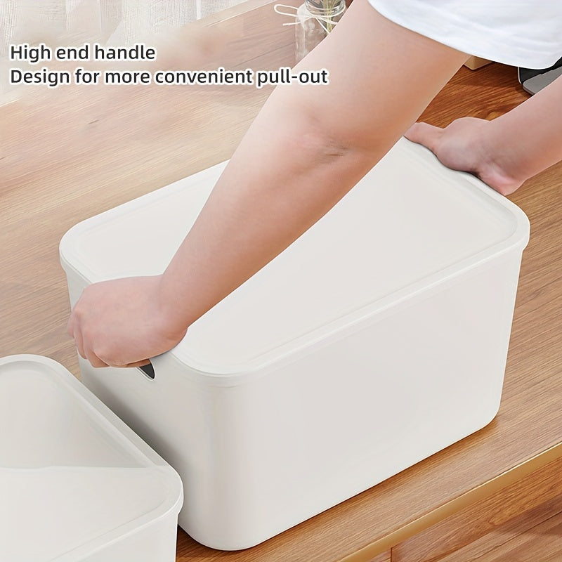 4 Pack Large Plastic Storage Bins with Handles – Durable Waterproof Organizers for Snacks, Underwear & Kitchen Essentials, Ideal for Dorm Room Organization