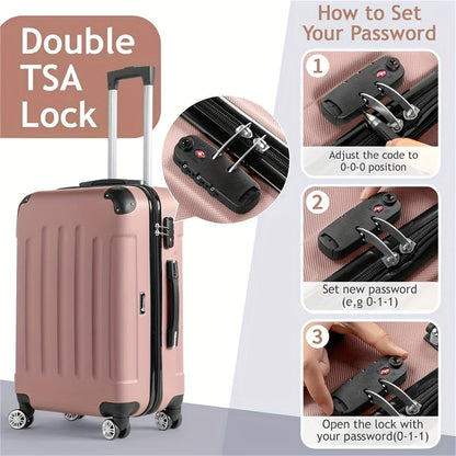 3-Piece Striped ABS Luggage Set: Lightweight Carry-On Trolley Cases with Lock and Universal Wheels, 20/24/28 Inch