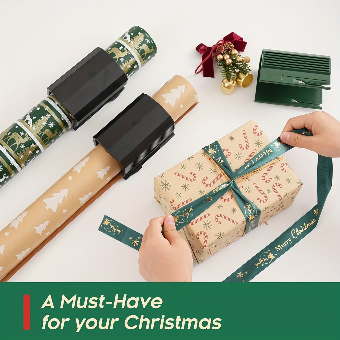 2PC Wrapping Paper Cutter Set - Christmas Paper Roll Cutters, Slider Tool for Crafting and Gift Wrapping, Black