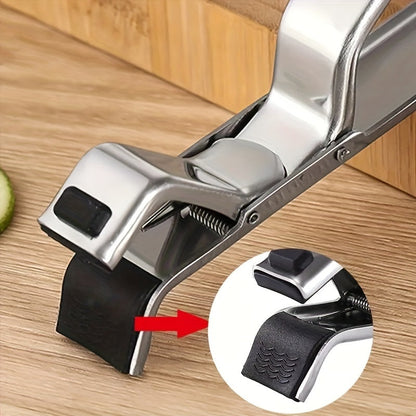 Stainless Steel & Silicone Anti-Scald Bowl Gripper – Multi-Functional Kitchen Hot Plate Holder – Universal Pan Dish Lifter – Food Retriever for Microwave and Oven Safe Handling