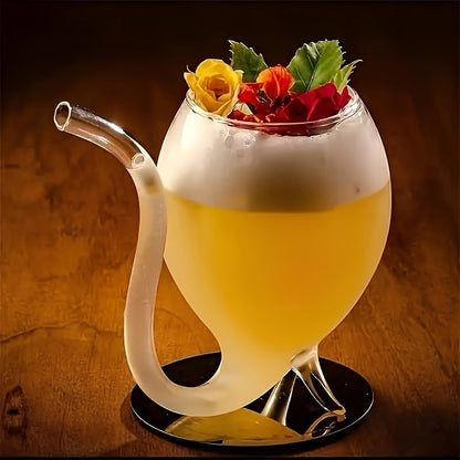 Creative Wine Glass with Built-In Straw - Versatile Glass Cup for Juice, Ice Cream, Champagne, Party Supplies, and Drinkware for Restaurants, Cafes, Bars