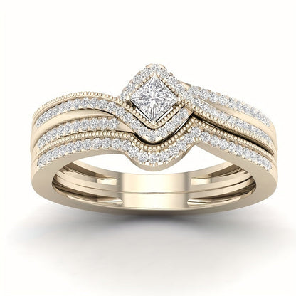 4 Style Golden Zirconia Ring Set for Engagement & Anniversary - Exquisite Synthetic Jewelry Gift