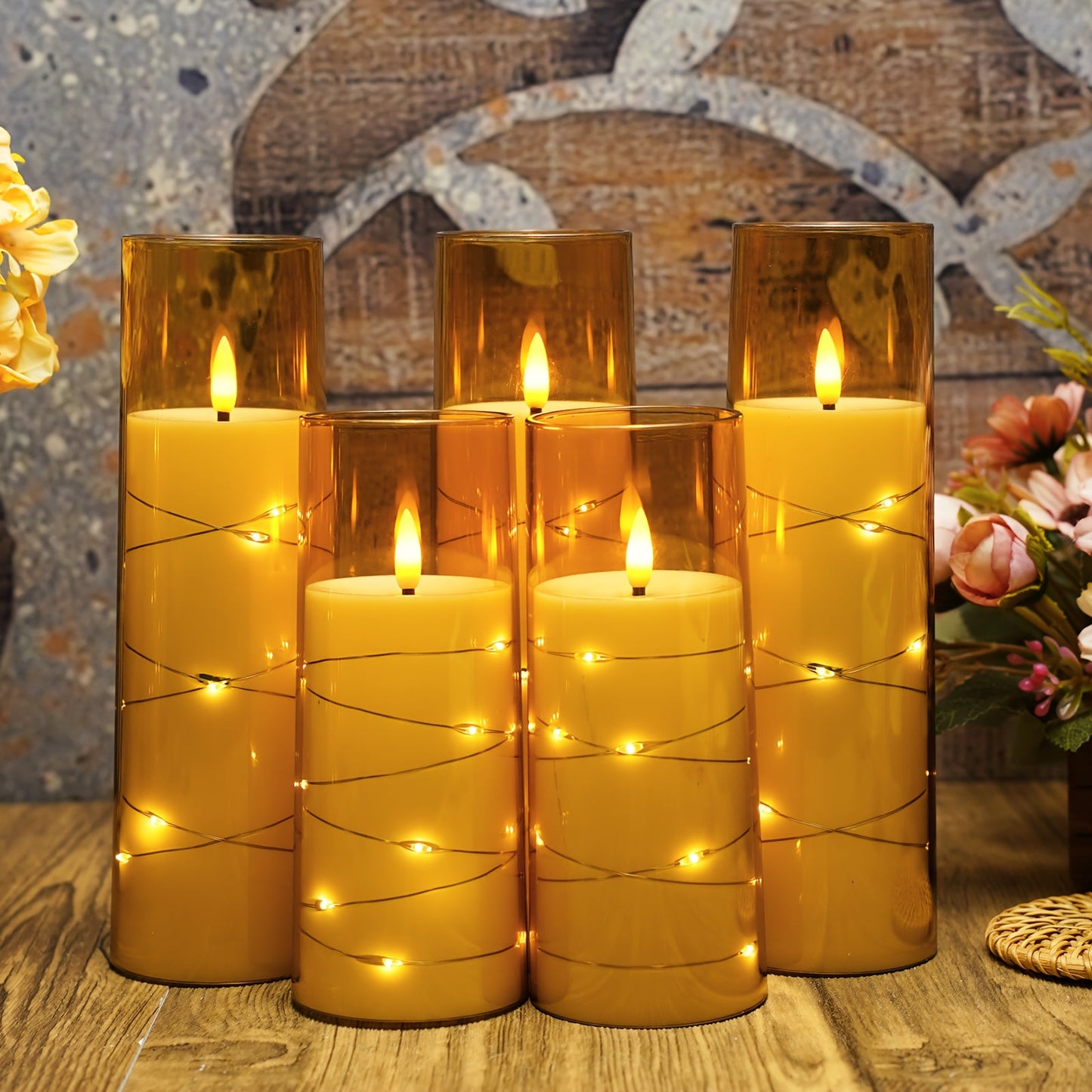 Flameless Battery-Powered Column Candle - 7 LED Acrylic Flashing Candle with Remote Control, Embedded Star String for Halloween and Christmas Decoration
