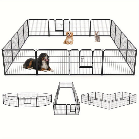 16 Panel Dog Playpen Indoor Fence – Metal Exercise Pen with Door for Dogs and Pets – Ideal for Outdoor, Garden, Yard Use