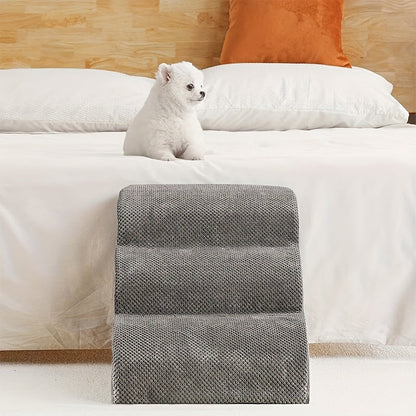 Curved 3-Step Dog Stairs for Small Dogs - 15.7" High, Non-Slip Pet Steps for Couch, Sofa, and Chair, Grey