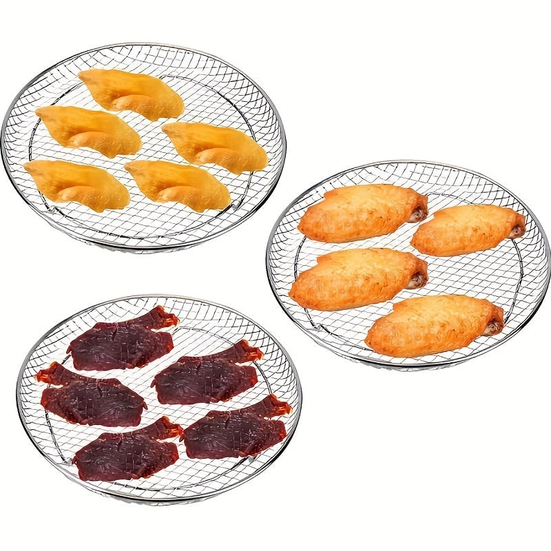 Air Fryer Accessories Set - Three-Layer Circular Grill Rack, Steam Rack, Stainless Steel Stackable Dehydration and Barbecue Rack, Drain and Filter Baskets, Oil Brush and Food Clips