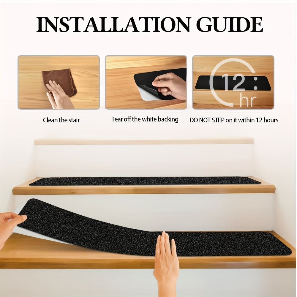 10 Pack 6"x24" Non-Slip Stair Treads – Heavy Duty Anti-Slip Grip Tape with 80 Grit Traction – Black Pre-Cut Stripes for Staircase, Skateboard, and Deck Safety