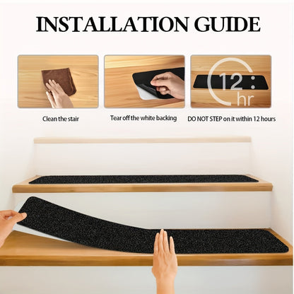 10 Pack 6"x24" Non-Slip Stair Treads – Heavy Duty Anti-Slip Grip Tape with 80 Grit Traction – Black Pre-Cut Stripes for Staircase, Skateboard, and Deck Safety
