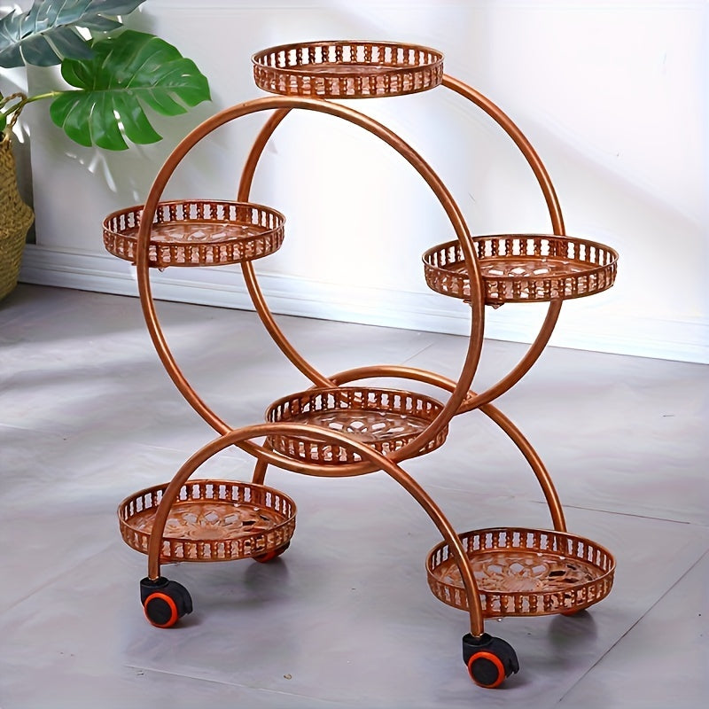 Multilayer Iron Art Flower Rack with Wheels - Floor Standing Indoor Shelves for Green Pots, Household Living Room and Balcony Flower Organizer