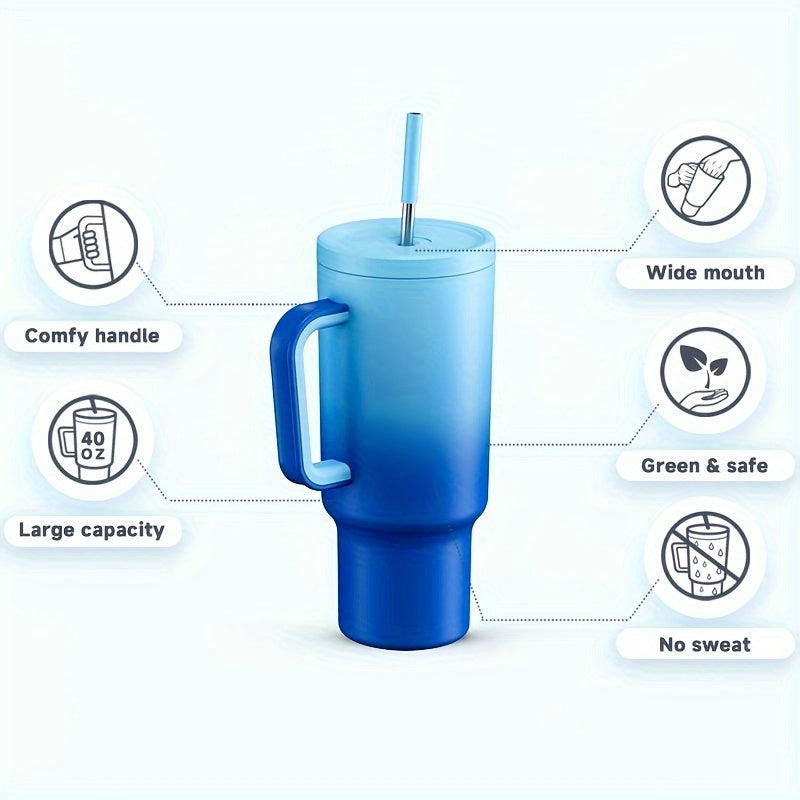 Meoky 40oz Stainless Steel Travel Mug – Insulated Handle Mug with Leakproof Lid and Straw, Ideal for Outdoor Camping, Hiking, and Car Travel - Covered Thermos.