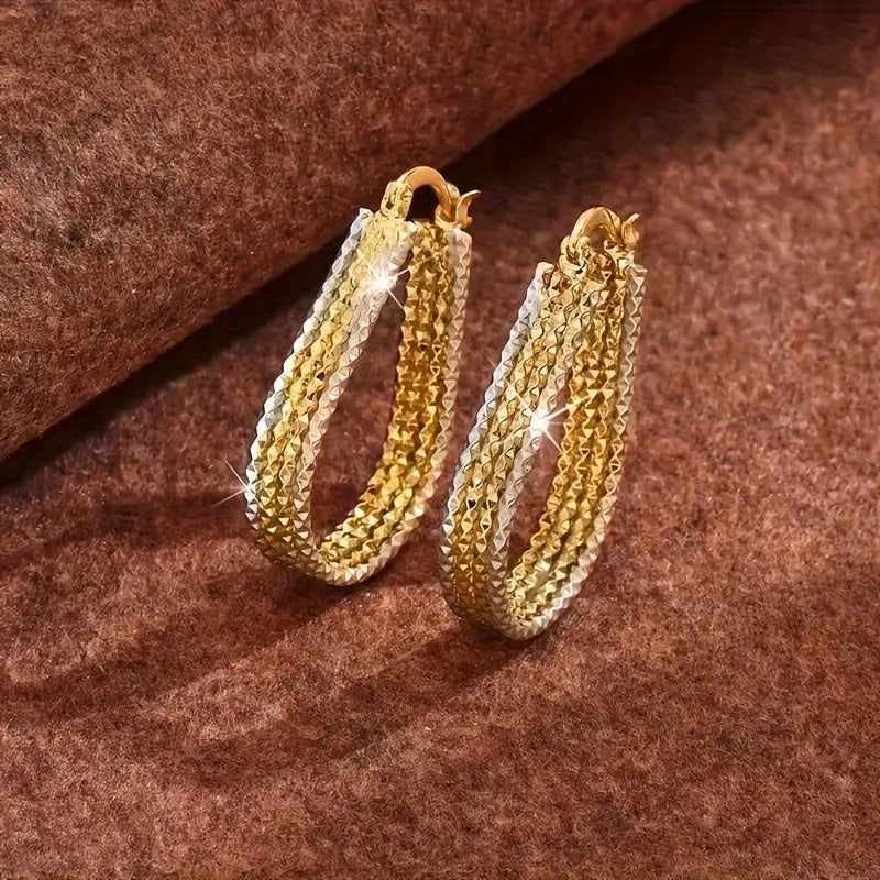 Golden Copper Water Droplet Ripple Hoop Earrings - Elegant Minimalist Oval Earrings for Women