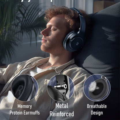 50 Hour Playtime Wireless Hi-Fi Stereo Headphones - Deep Bass, Foldable, Lightweight, Rechargeable Lithium-Polymer Battery, Microphone, and Comfortable Over-Ear Design for Home, Office, and Cellphone Use