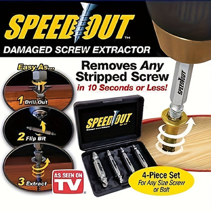 4pcs Steel Screw Extractor Set – Powerful Broken Screw Remover, Damaged Screw Easy-Out Kit, Precision Drill Bit Guide for Repairs