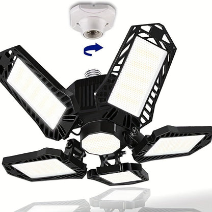 LED Garage Light Bulbs – 10,000LM Super Bright, Adjustable Panels, E26/E27 Screw Socket – Deformable Ceiling Light for Warehouse, Corridor, Stadium