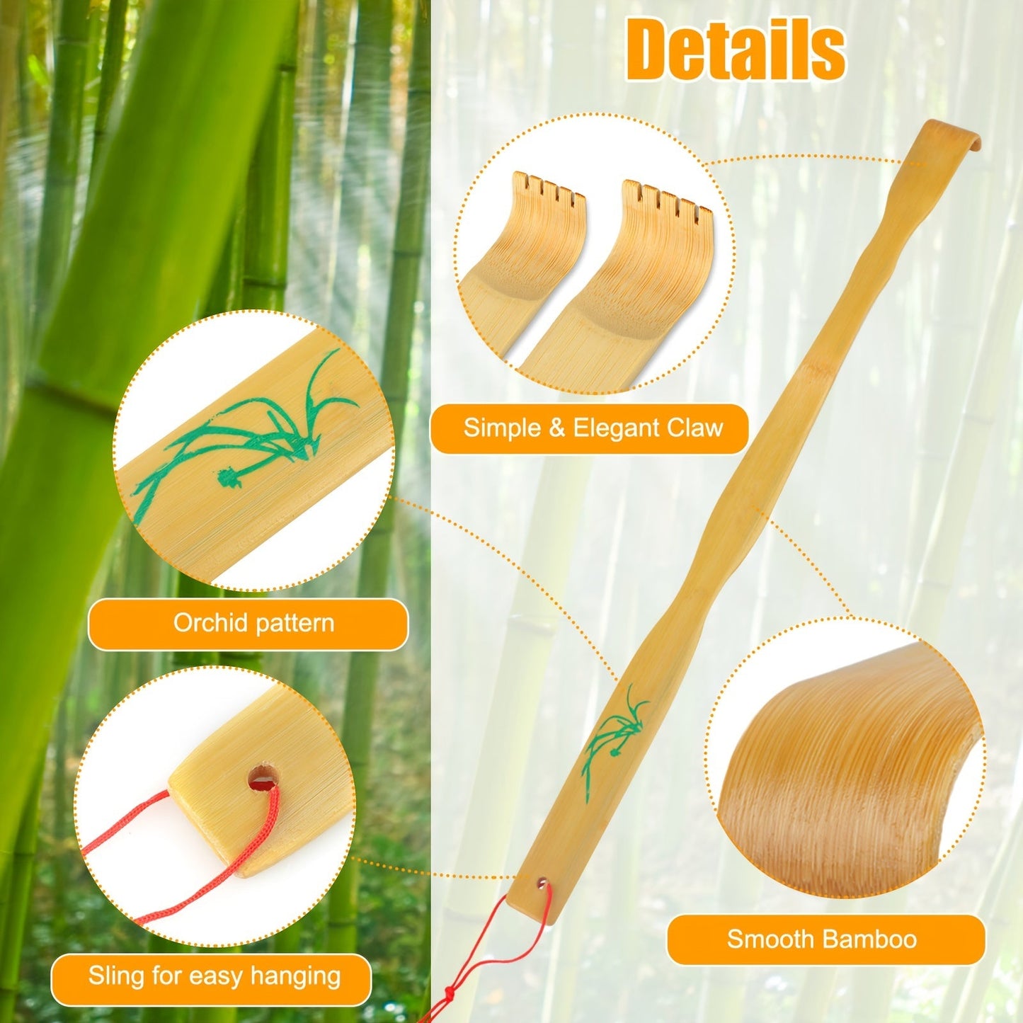 3pcs 18.3-Inch Bamboo Back Scratcher – Long Handle, Portable, Novel Gifts for Family and Friends