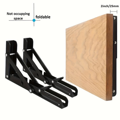 2-Piece Heavy-Duty Steel Folding Shelf Brackets – Space-Saving L-Shaped Table Hinge, Wall-Mounted with Screws, Sturdy and Adjustable