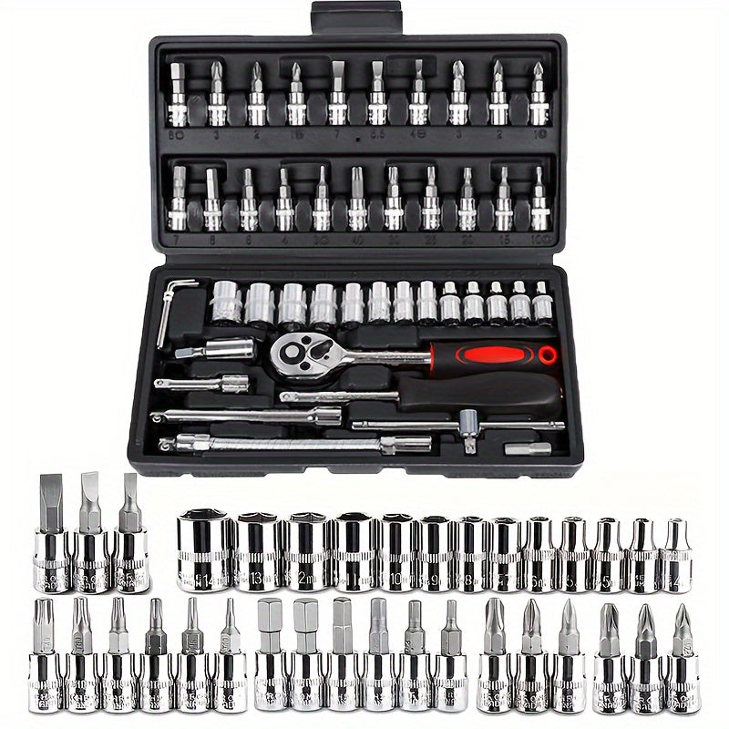 Car Repair Tools Set: Multi-Purpose Automotive Maintenance Kit with Ratchet Torque Wrench & Screwdrivers, Portable for Auto, Bike, and Motorcycle