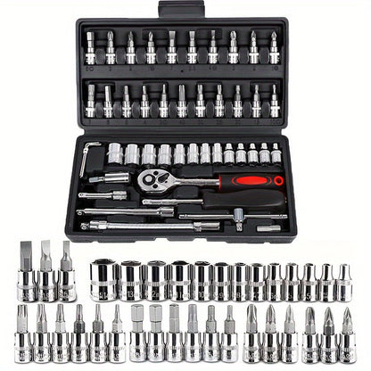Car Repair Tools Set: Multi-Purpose Automotive Maintenance Kit with Ratchet Torque Wrench & Screwdrivers, Portable for Auto, Bike, and Motorcycle