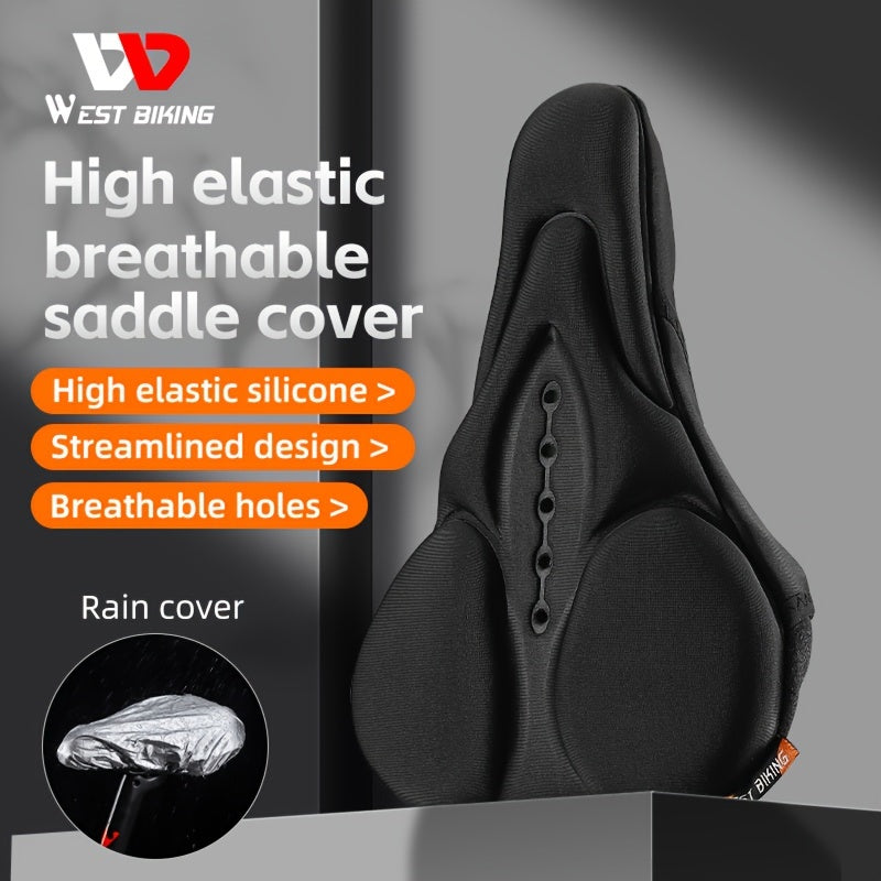 WEST BIKING High Elastic Breathable Bicycle Saddle Cover - Silicone and Sponge with Rainproof Layer - Streamlined Bike Seat Cushion Protector for Cycling Comfort