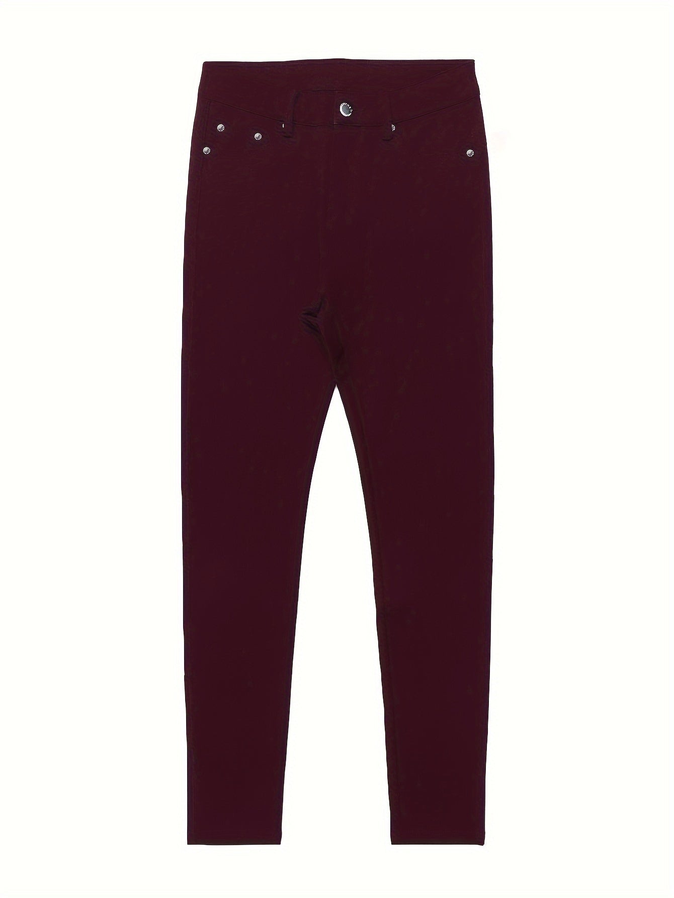 Women's High Waist Stretch Jeans - Street Style Skinny Denim Pants with Metal Button Details, Plain Black Casual Fashion