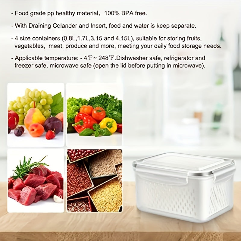 6-Piece BPA-Free Transparent Food Storage Containers with Lids & Drain Tray – Versatile Kitchen Organizers for Fruits, Vegetables, & Dry Goods