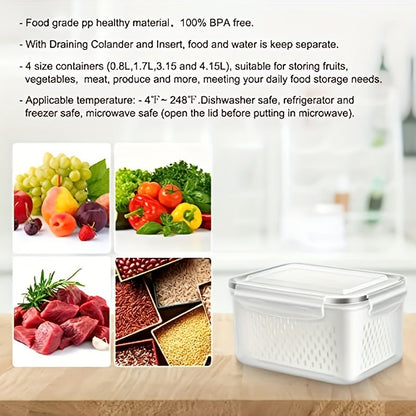 6-Piece BPA-Free Transparent Food Storage Containers with Lids & Drain Tray – Versatile Kitchen Organizers for Fruits, Vegetables, & Dry Goods