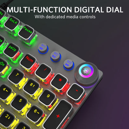 Mechanical Gaming Keyboard with LED Rainbow Backlit - 104 Anti-Ghosting Keys, Quick-Response Black Switches, Multimedia Controls, Removable Hand Rest for PC and Desktop Computers