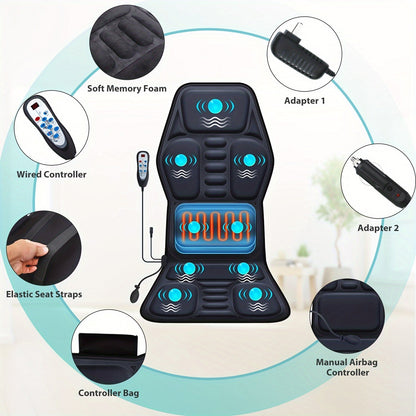 9 Mode Massage Seat Cushion with Adjustable Lumbar Support and Heating – Ergonomic Back Massage Chair for Home and Office, Whole Body Relaxation for Men and Women
