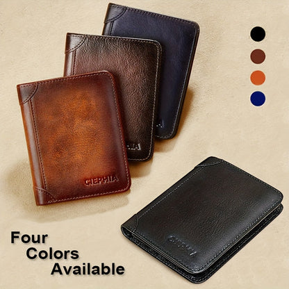1pc Genuine Leather RFID Blocking Wallet for Men - Retro Thin Short ID & Credit Card Holder, Multi-Functional Gift for Valentine's Day