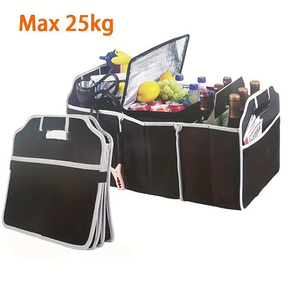 1pc Premium Universal Car Trunk Organizer - Waterproof, Foldable 3-Compartment Storage Bag with Adjustable Dividers - Ideal for SUV, Truck, Van, Sedan, and Road Trips