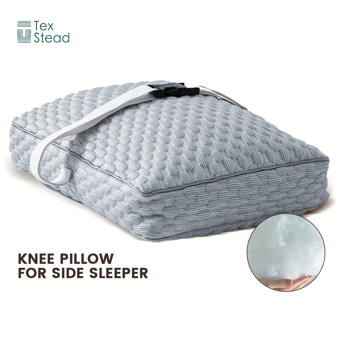 TEXSTEAD Knee Pillow for Side Sleepers – Ergonomic Leg Positioner for Spine Alignment & Pregnancy Support – Machine Washable Cover – Portable Design with Woven Polyester – Filled with 100% Polyester Fiber