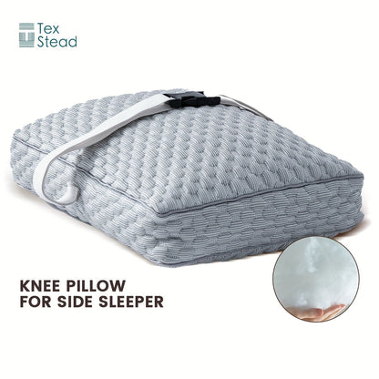 TEXSTEAD Knee Pillow for Side Sleepers – Ergonomic Leg Positioner for Spine Alignment & Pregnancy Support – Machine Washable Cover – Portable Design with Woven Polyester – Filled with 100% Polyester Fiber