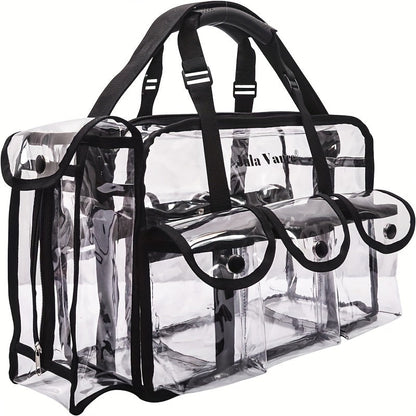 Professional Large Capacity Transparent PVC Makeup Organizer – Waterproof Cosmetic Bag with 6 Pockets and Adjustable Shoulder Strap, Travel-Friendly for MUA and Artists