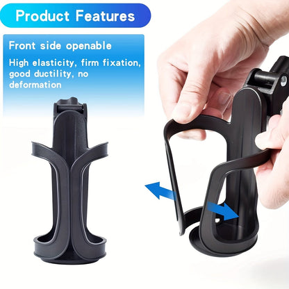 2-Pack Universal Rotatable Bike Cup Holders - 360-Degree Adjustable, Elastic Fixation for Bicycles, Strollers, Scooters, Wheelchairs - Durable and Space-Saving