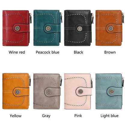 RFID Anti-Theft Women's Wallet - Multi-Card Zipper Buckle, Retro Multi-Functional Short Small Wallet