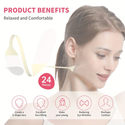 24 Pack Invisible Face Lift Tape - Skin Tightening V-Line Patches for Forehead, Eyes, and Facial Contour, Non-Surgical, Unscented Skin Care Strips