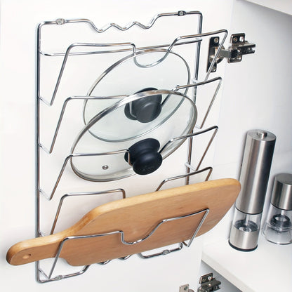 Space-Saving Hanging Pot Lid Holder - Multifunctional Wall-Mounted Rack, Cutting Board Organizer, and Kitchen Essentials for Easy Meal Prep