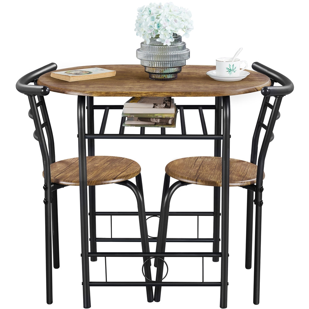 Costoffs Modern Round Compact Dining Table and 2 Chairs Set - Space-Saving Table Set for Kitchens, Apartments, and Dorm Rooms