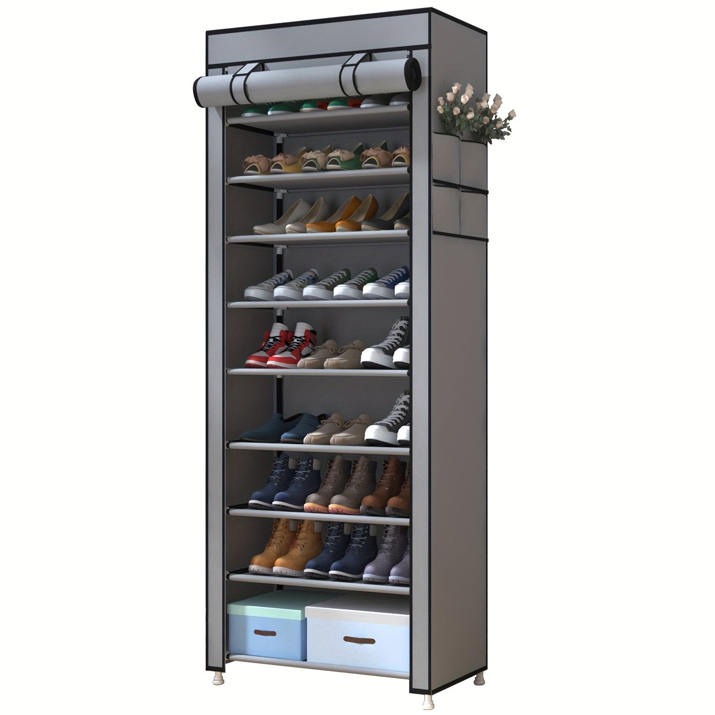 High-Capacity 9 Tier Shoe Rack Organizer with Dust Cover – Space-Saving, Easy Assembly – Stylish, Sturdy, and Durable for Household Closets and Entryways