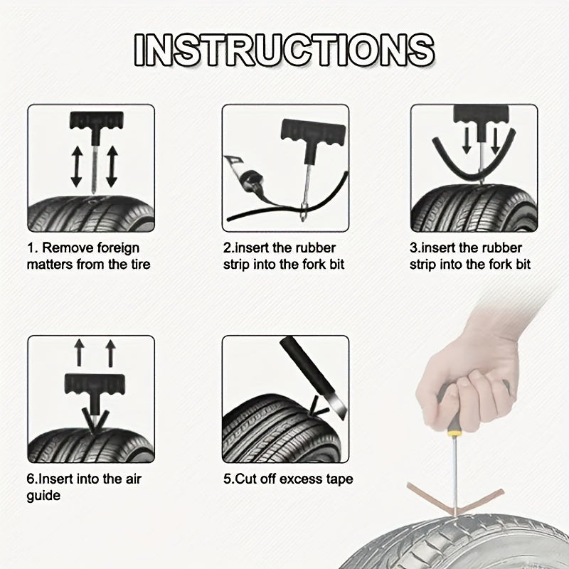 8 Piece Universal Tire Repair Kit - Effortless Puncture Fixes for Cars & Motorcycles - Durable Vacuum Tire Emergency Patch - Compact & Portable Roadside Assistance Solution