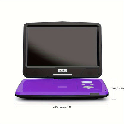 12.5-inch Portable DVD Player - 10.5-inch HD Swivel Screen, Dual Headphone Jacks, 5-Hour Battery, USB/SD/TV Sync, Car Mount, Purple
