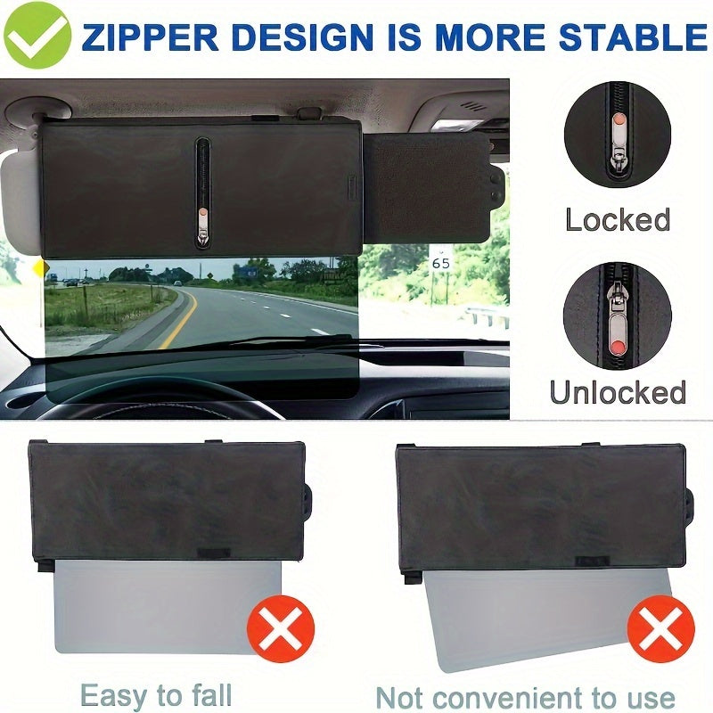 Upgraded Car Sun Visor with Zipper Slider – UV400 Protection, Anti-Glare PC Lens, Side Sunshade for Safe Driving