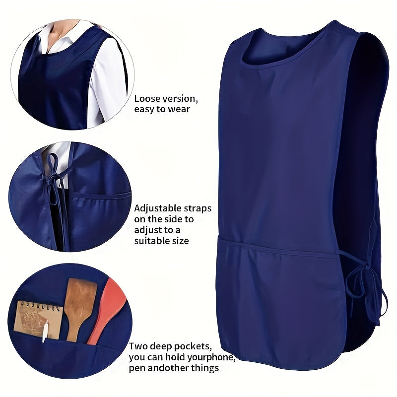 Vest Style Side-Tied Apron with Pockets – Polyester, 68cm Length x 48cm Width, Ideal for Kitchen and Dining Room Use