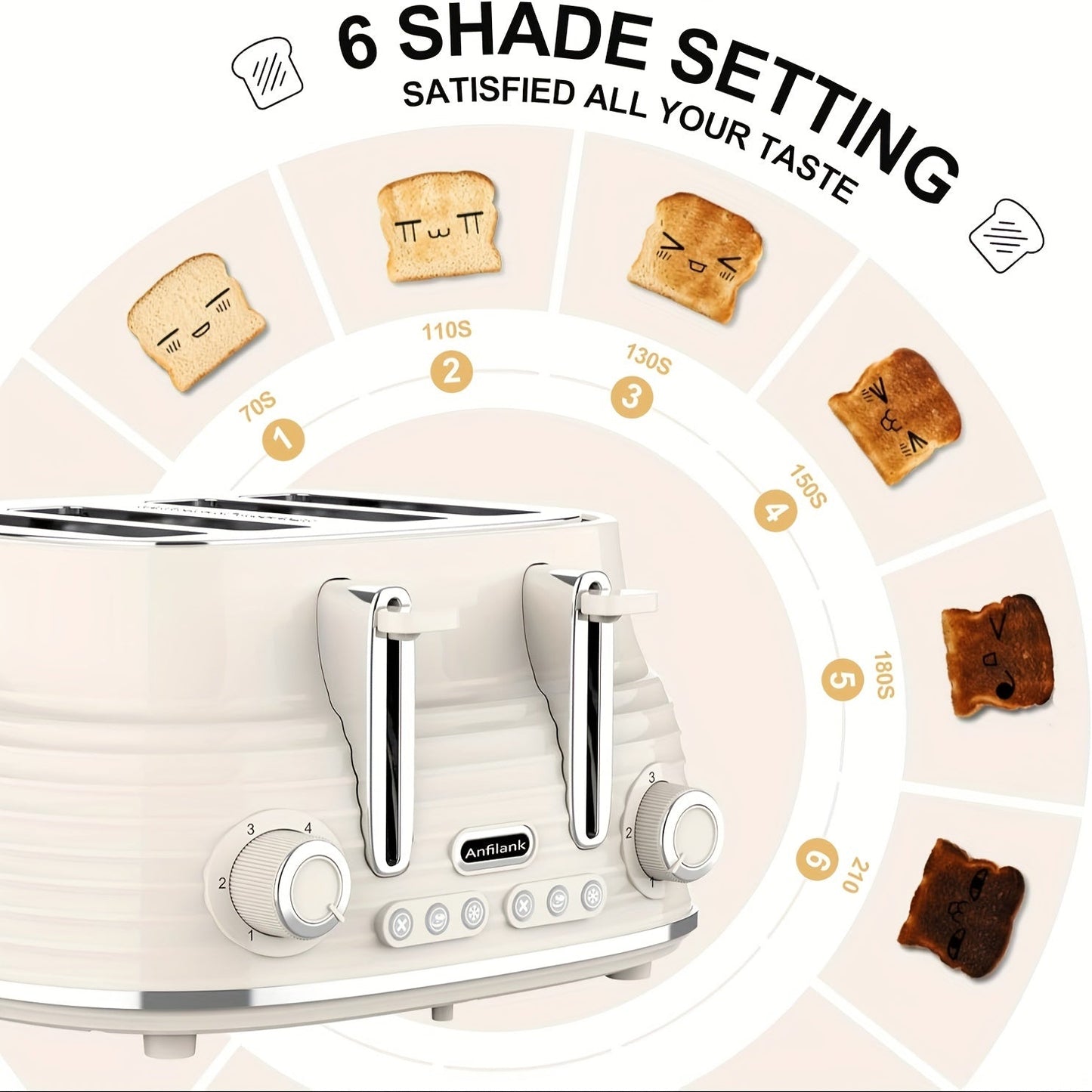 4 Slice Extra Wide Retro Stainless Steel Toaster - 6-Shade Settings, High Lift Lever, Cancel & Defrost Functions, Removable Crumb Tray