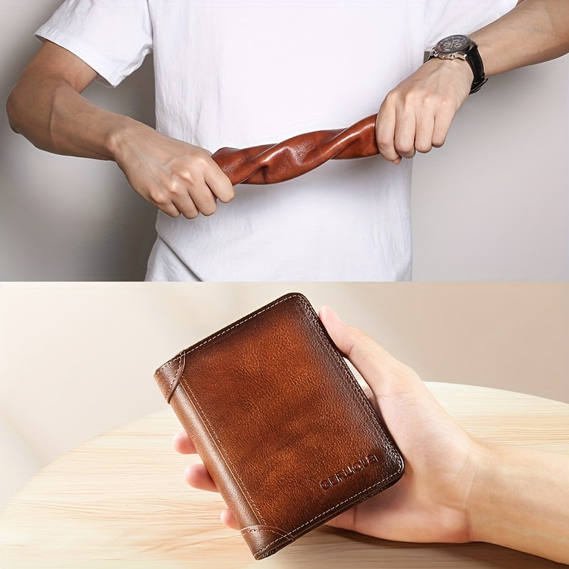 Men's Vintage Top Layer Cowhide RFID Blocking Wallet – Thin, Multi-Function ID & Credit Card Holder, Gradient Design, Perfect for Father's Day Gift