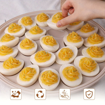 Shindel 3PCS Deviled Egg Platters – Brown Carrier with Lid, Round Tray for 22 Eggs, Perfect Kitchen Home Supplies