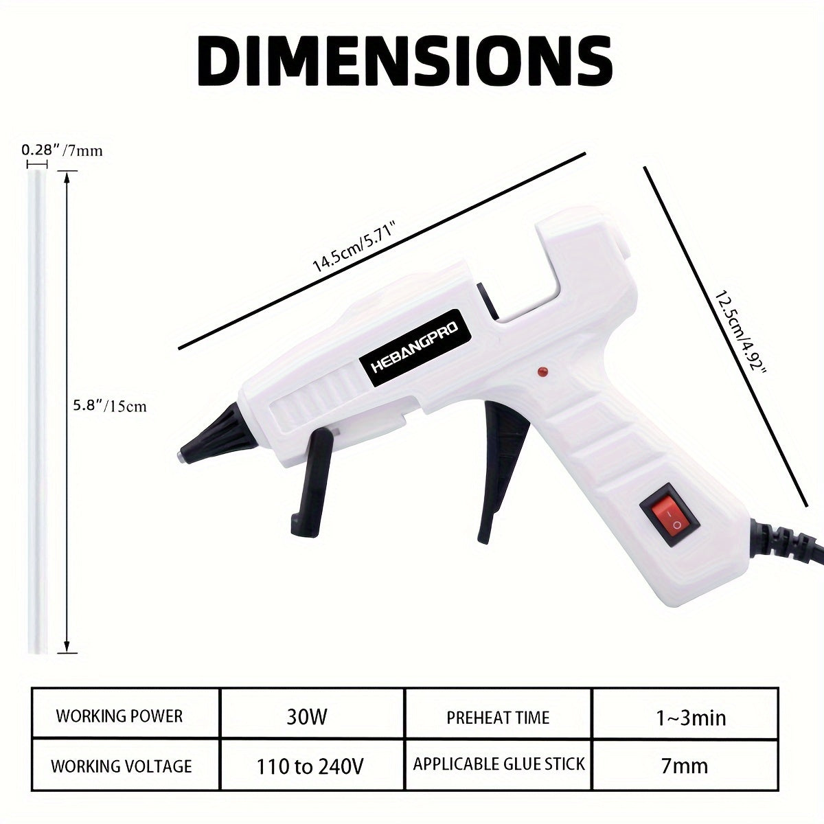 30W Handheld Glue Gun Kit with 30 Sticks - Dual Voltage (110V/220V), US Plug, Perfect for Crafts and Repairs